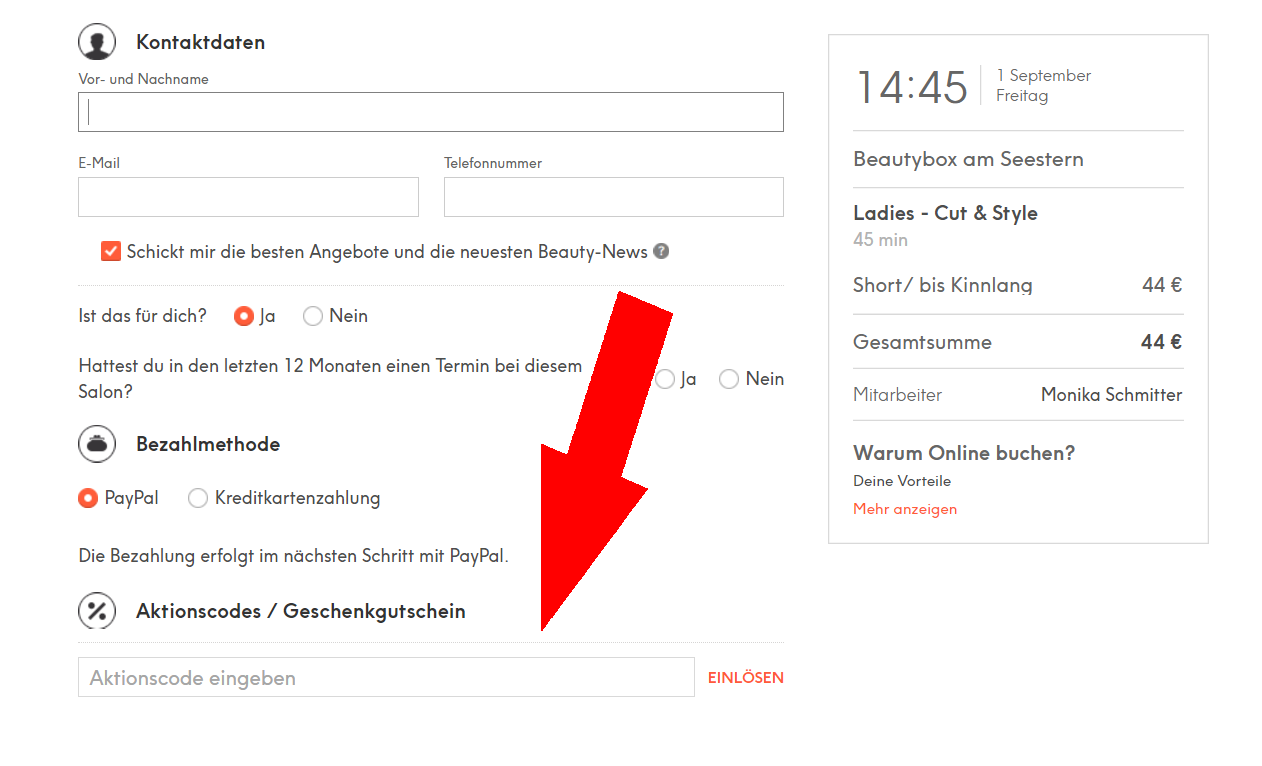 Eingabefeld für Treatwell-Gutschein